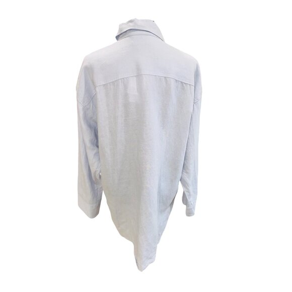 NWT H&M Light Grey/Blue Linen Blend Button-Up Oversized Shirt Small Minimalist - Picture 3 of 10